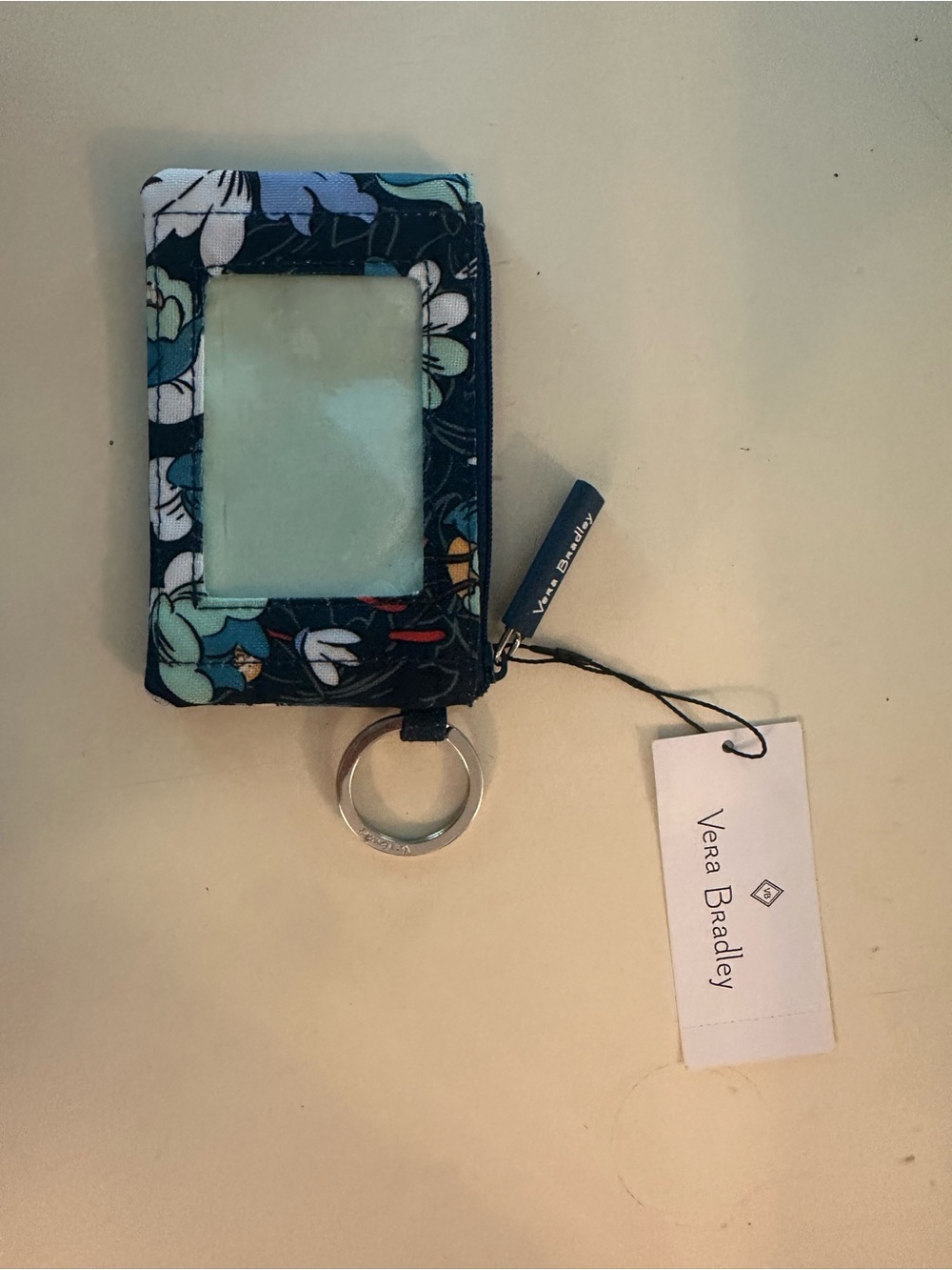 Vera Bradley Navy Floral ID Wallet with Key Ring